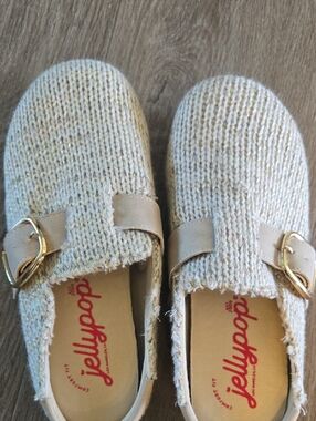 Jellypop Girls' Cream Knit Slip-On Shoes with Gold Buckle Accent